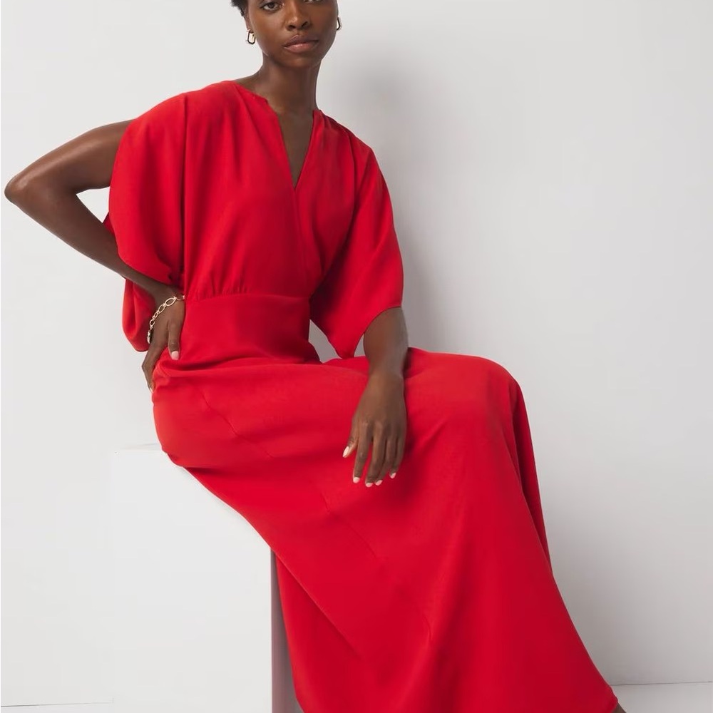 White House Black Market Kimono Sleeve Crepe Gown Flamenco Red Size 6